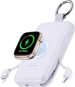 RORRY - CharmGo 10000mAh Portable Charger, 20W Power Bank with Built-in Cables, Keychain Design, for iPhone & Apple Watch - Purple