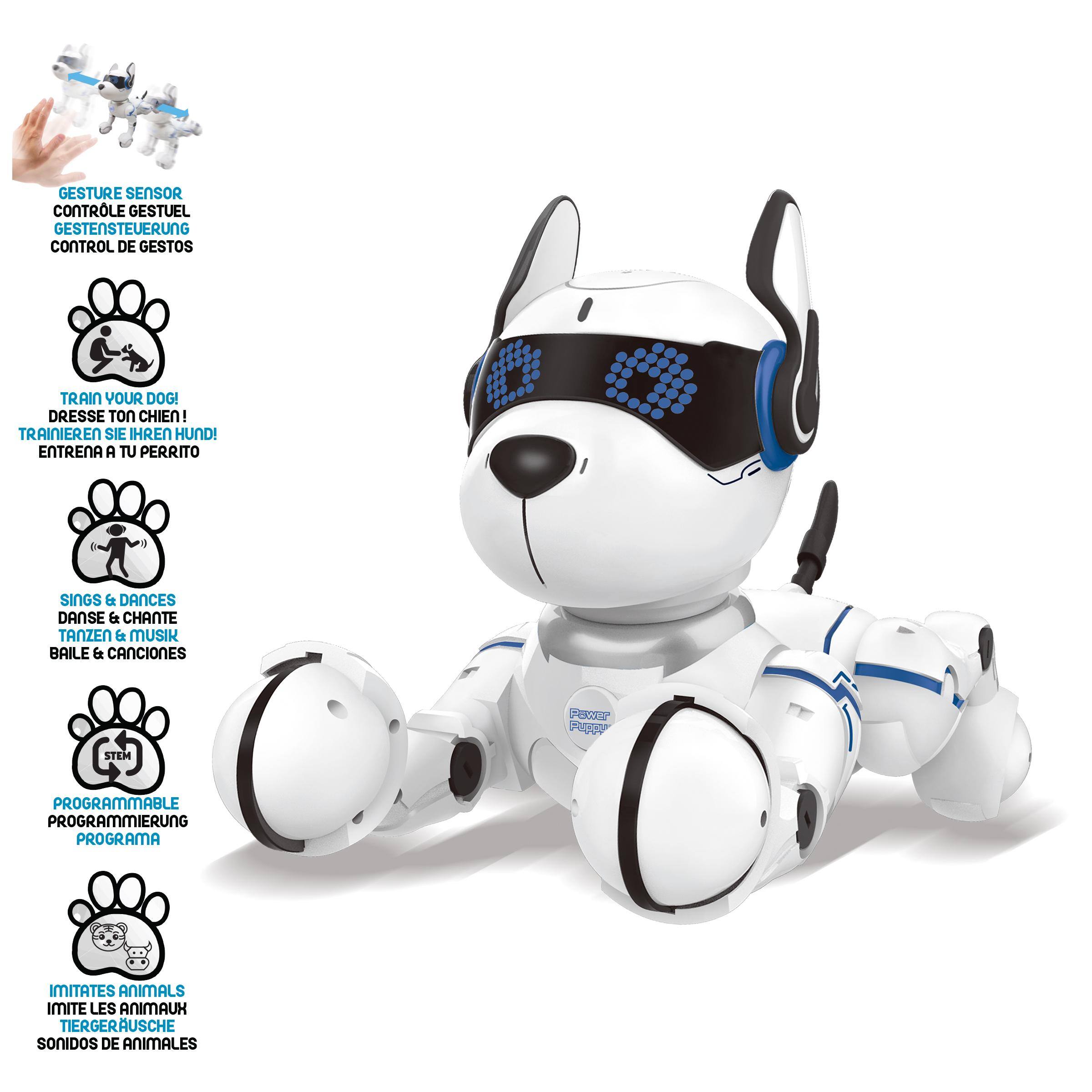 GESTURE SENSOR CONTRLE GESTUEL GESTENSTEUERUNG CONTROL DE GESTOS

TRAIN YOUR DOG! DRESSE TON CHIEN! TRAINIEREN SIE IHREN HUND! ENTRENA A TU PERRITO

SINGS & DANCES DANSE & CHANTE TANZEN & MUSIK BAILE & CÁNCIONES

PROGRAMMABLE PROGRAMMIERUNG PROGRAMA

IMITATES ANIMALS MITE LES ANIMAUX TIERGERUSCHE SONIDOS DE ANIMALES