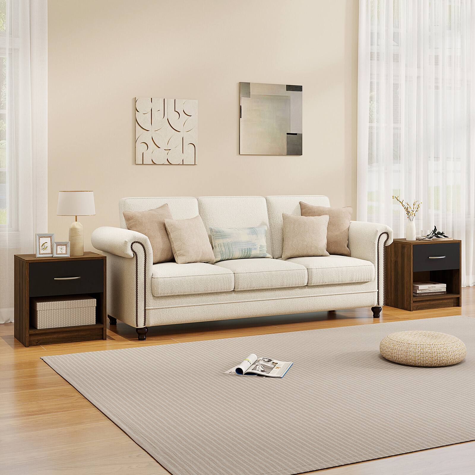 Alt View 3. Gymax - Gymax 2 PCS Nightstand w/ Drawer Side Table w/ Slide-out Drawer Open Storage Shelf Brown - Brown.