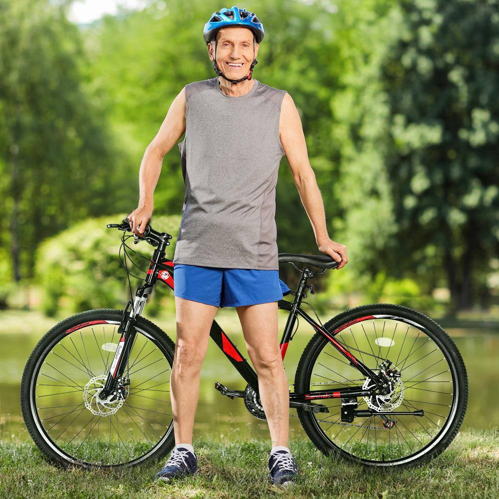 Angle. Winado - 21 Speeds MTB 26" Front Suspension Mountain Bike Bicycle Cycling Disc Brake,Sturdy Steel Frame, Front Suspension - Black.