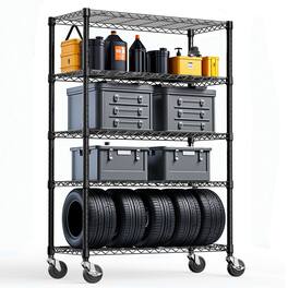 Mirfee - 5-Tier Steel Storage Shelving Unit with Wheels, 1750 LB Capacity Heavy Duty Wire Rack, 72.3" H Garage/Office Shelf - Black