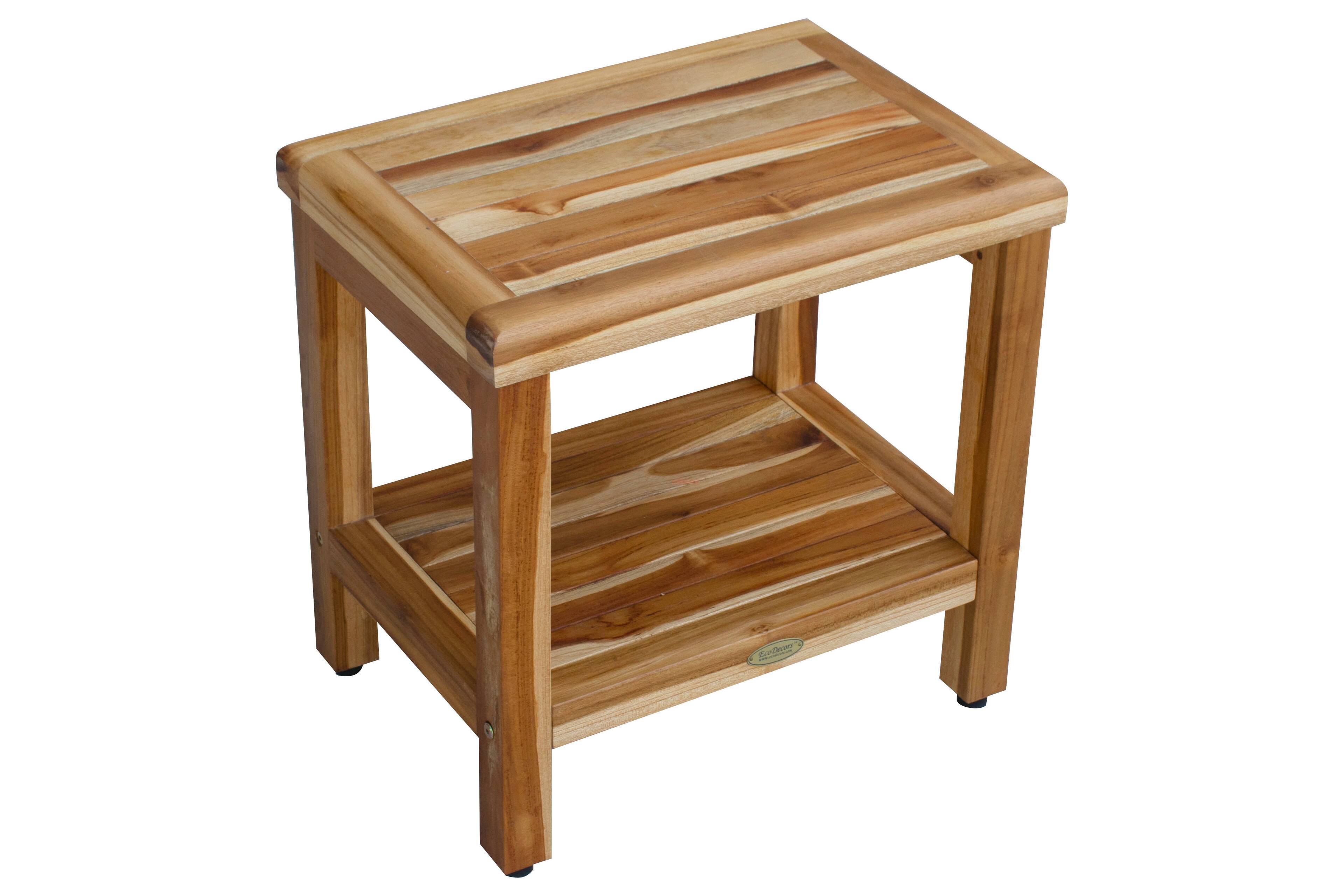 Left. EcoDecors - EcoDecors EarthyTeak Classic 18" Teak Shower Bench With shelf - EarthyTeak.