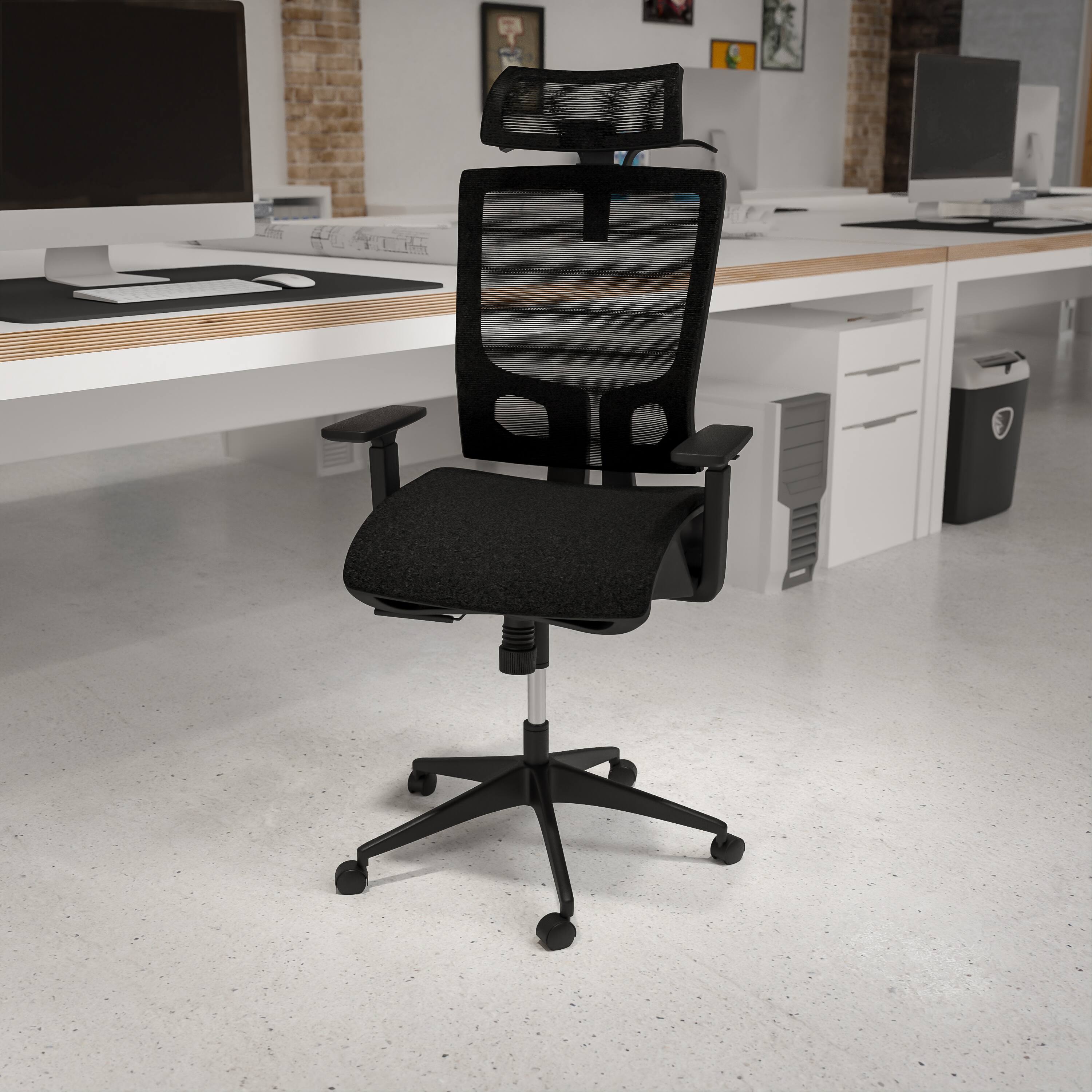 Alt View 1. Emma + Oliver - Ergonomic Mesh Office Chair-Synchro-Tilt, Pivot Headrest, Adjustable Arms - Black.