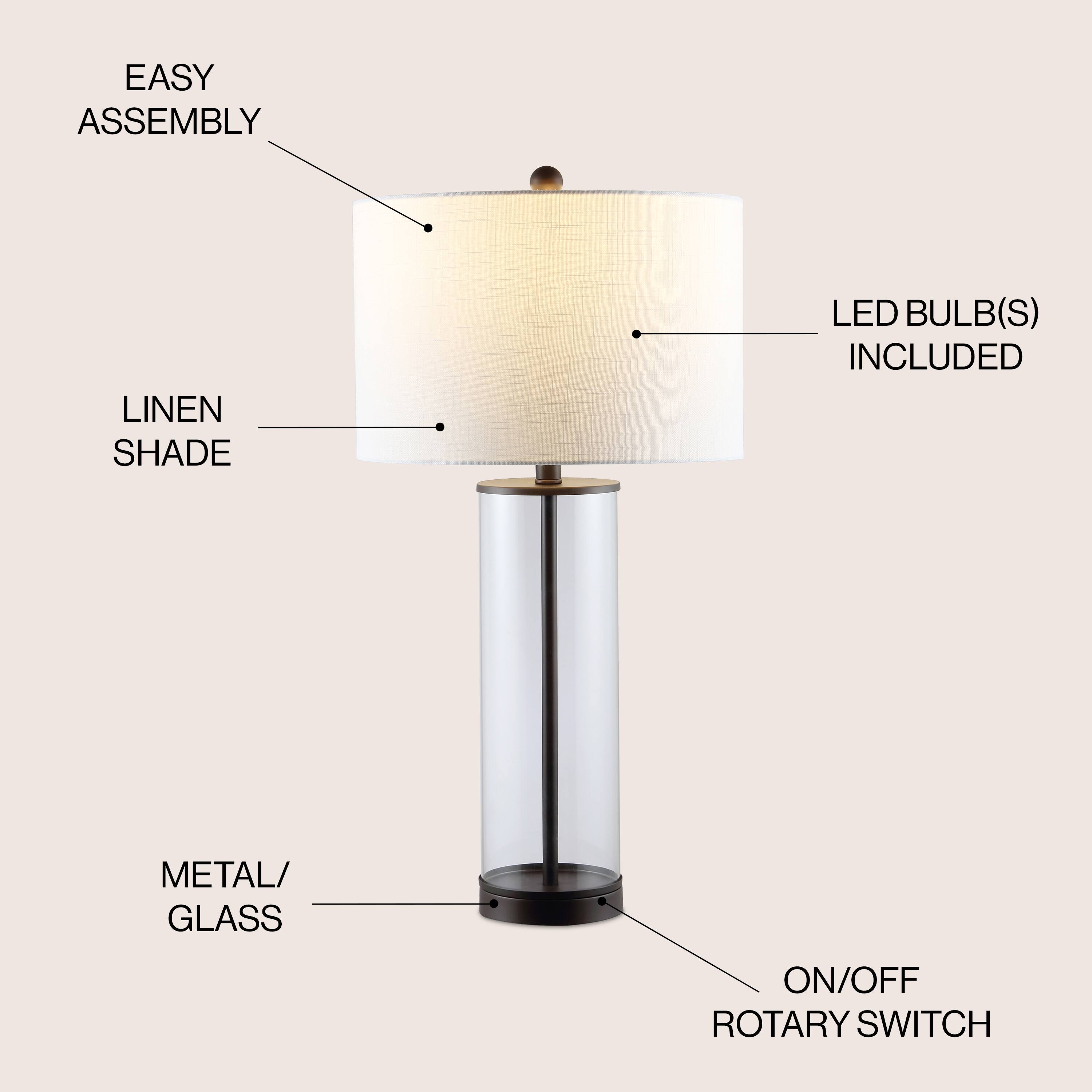 EASY ASSEMBLY LINEN SHADE LED BULB(S) INCLUDED METAL/ GLASS ON/OFF ROTARY SWITCH
