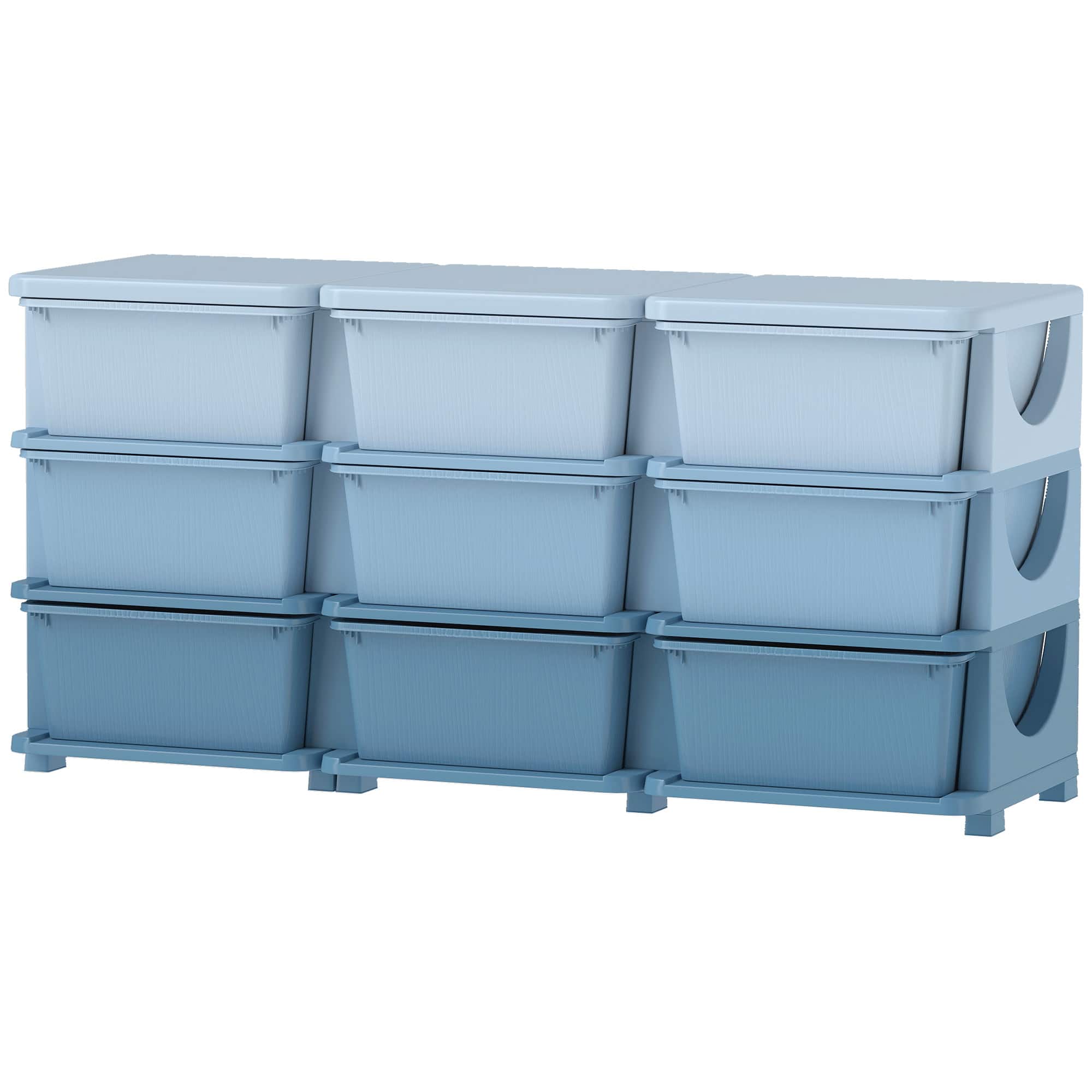 Qaba - 3 Tier Kids Storage Unit Dresser Tower w/ 9 Drawers - Blue