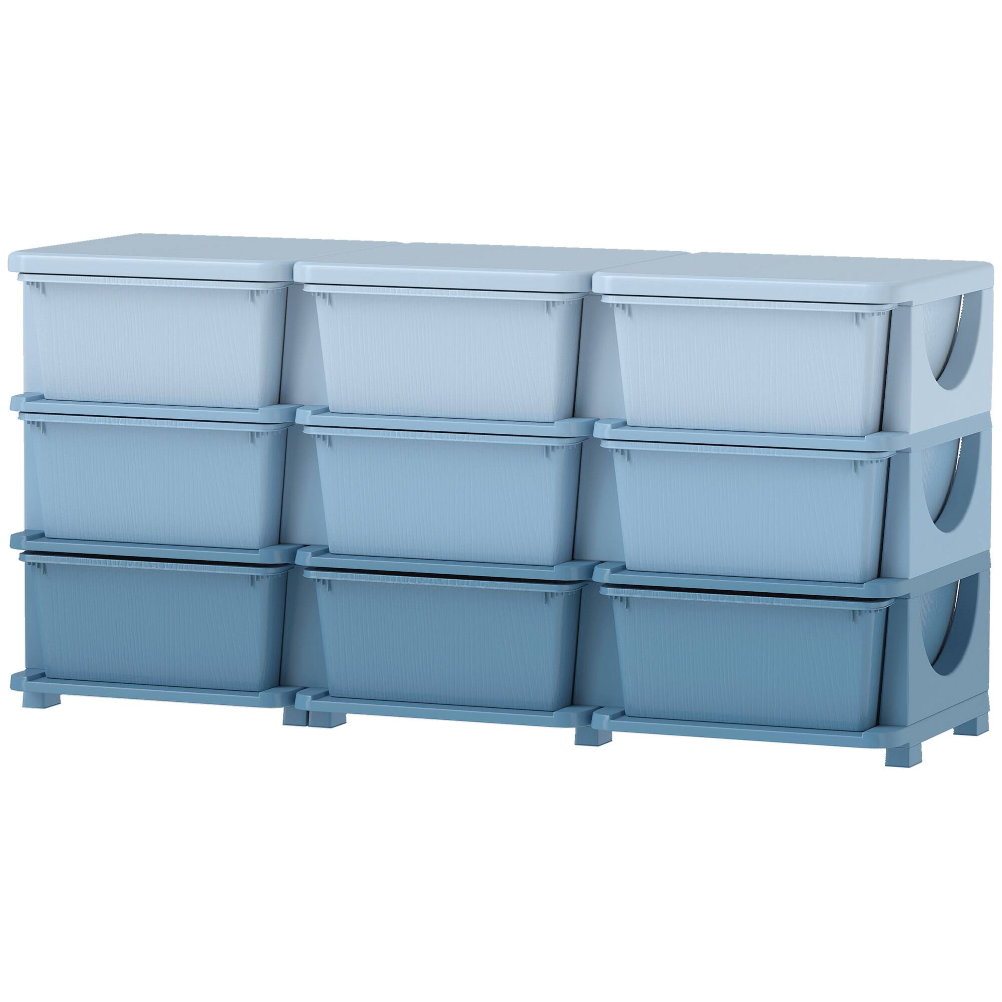 Front. Qaba - 3 Tier Kids Storage Unit Dresser Tower w/ 9 Drawers - Blue.