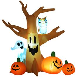 Boyel Living - 7.5ft Lighted Halloween Inflatable Haunted Tree with Owl Ghost and Pumpkins Waterproof Yard Decoration - Multicolor