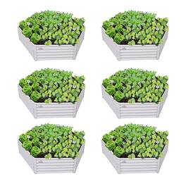 A Anleolife - 6-Pack Metal Hexagon Raised Garden Bed Planter Box for Vegetables Flowers (70 in. L x 60 in. W x 18 in. H) - White
