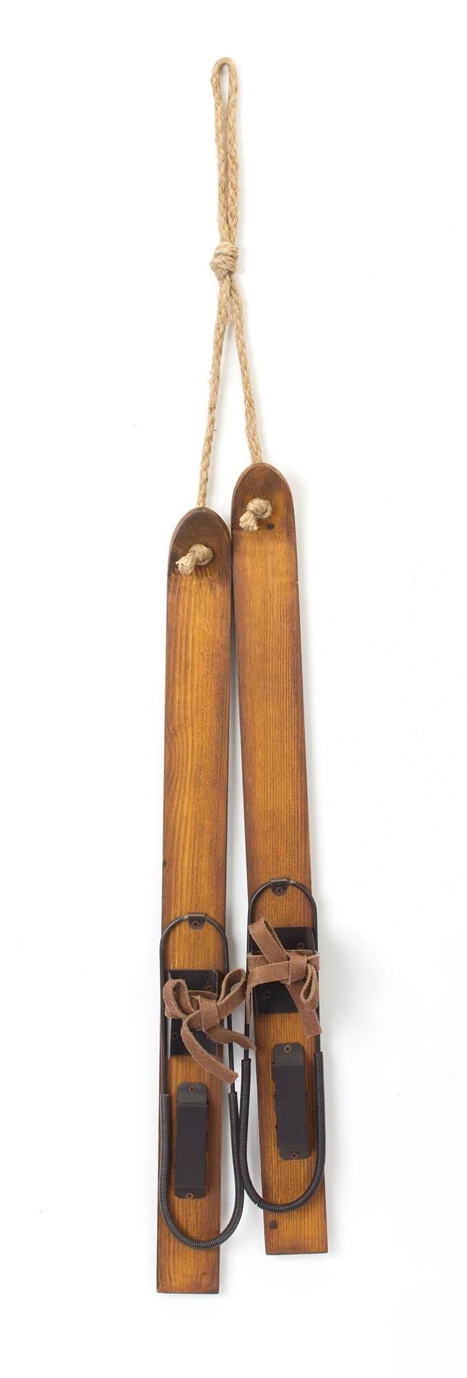 Angle. BreeBe - Vintage Wood Hanging Ski Decor (Set of 4) - Brown, Tan.