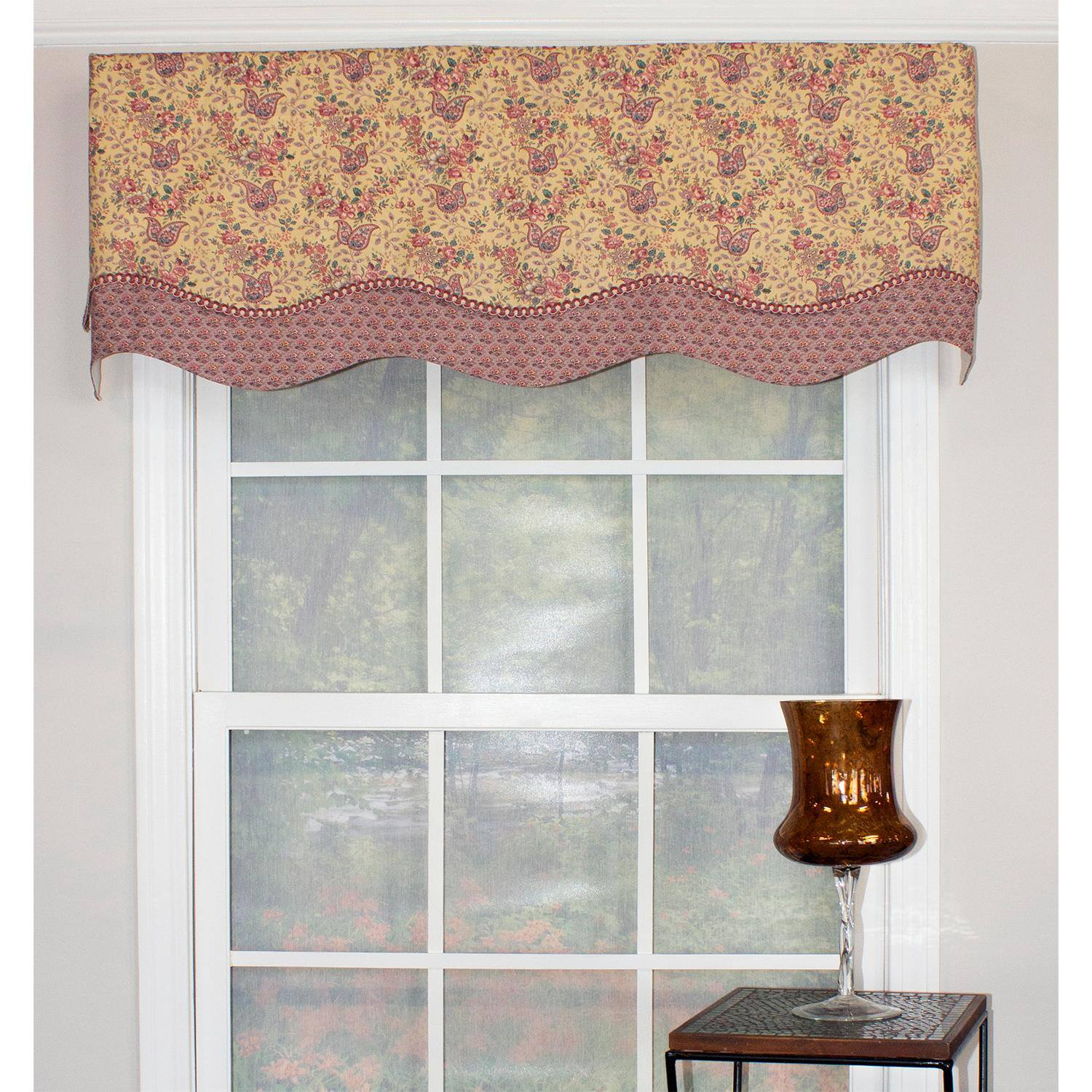 Angle. RLF Home - RLF Home Lavender Days Trimmed Glory 100% Cotton with Fully Lined 3" Rod PocketWindow Valance 50" x 16" Lavender - Lavender.
