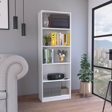 Front. APRILSOUL - Vinton 4-Tier Bookcase with Modern Storage for Books and Decor, White.