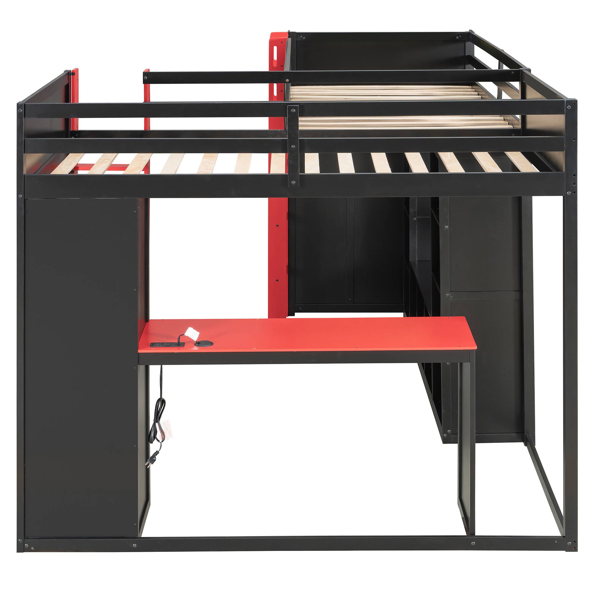 Alt View 2. Anysun - L-Shaped Twin Gaming Bed Frame - RGB LED Lights, USB Ports, TV Stand & Storage Shelves, Reversible Space-Saving Design - Red.