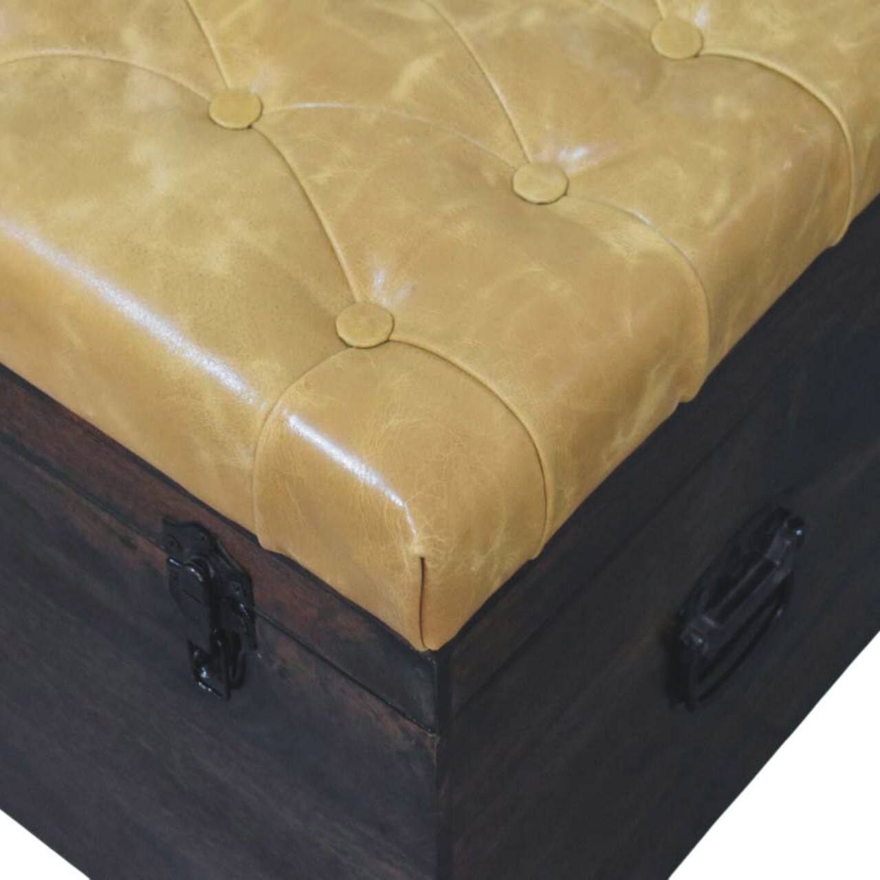 Alt View 1. Artisan Furniture - Artisan Furniture Solid Wood Walnut Storage Trunk Bench with Tan Leather, Orange and Dark Brown - Orange And Brown.
