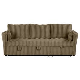 Vaczon - Modern 3-Seater Sofa with USB Ports, Comfortable Sleeper Couch Includes 2 Pillows for Living Room Apartment - Dark khaki
