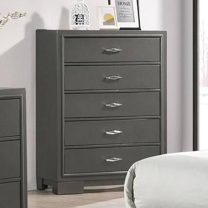 Front. TinyHomie - 1pc chest Contemporary Style Five Drawers Acrylic Drawers Handles Bracket Feet Metallic Grey Finish - Metallic Grey.