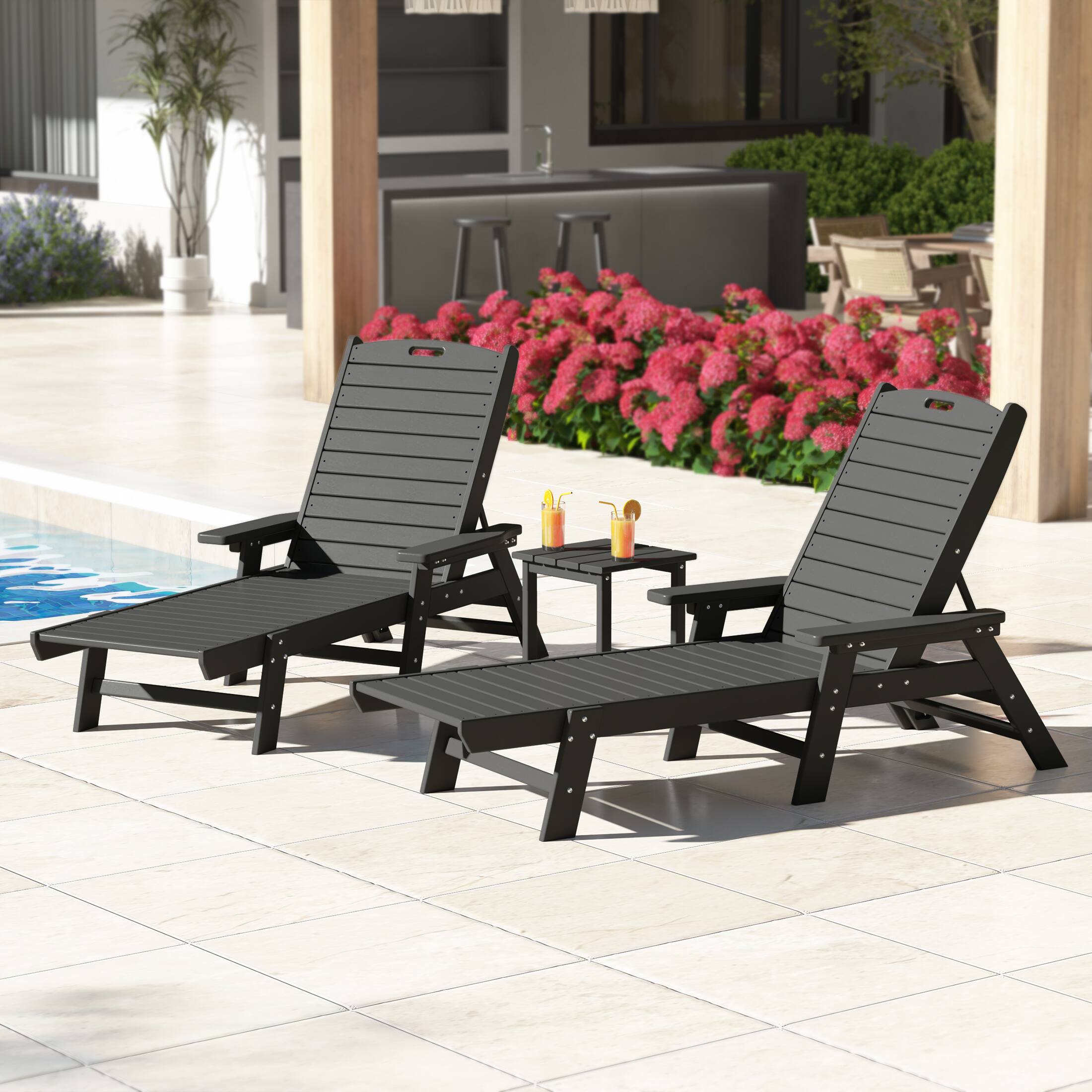 Angle. WestinTrends - WestinTrends Malibu 3 piece Set Poly Adirondack Outdoor Chaise Lounges with Side Table - Gray.