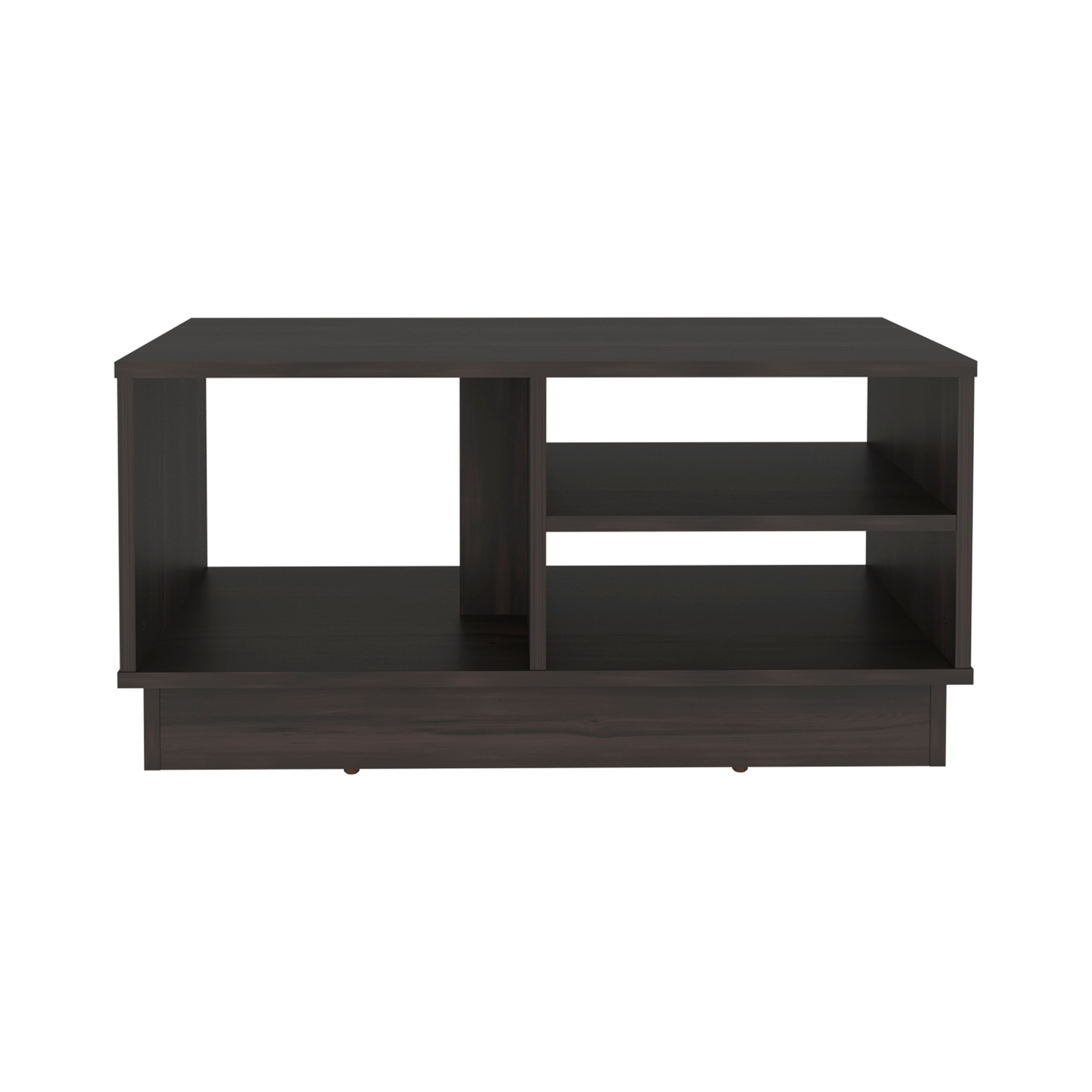 Back. TuHome - Tuhome Caoba Modern Coffee Table with Three Open Shelves Storage, Rectangular Accent Center Table fo - Brown.