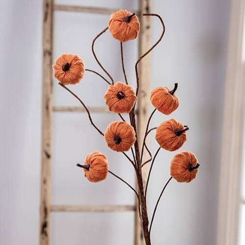 Angle. BreeBe - Orange Burlap Pumpkin Pick - 30.5" - Orange.