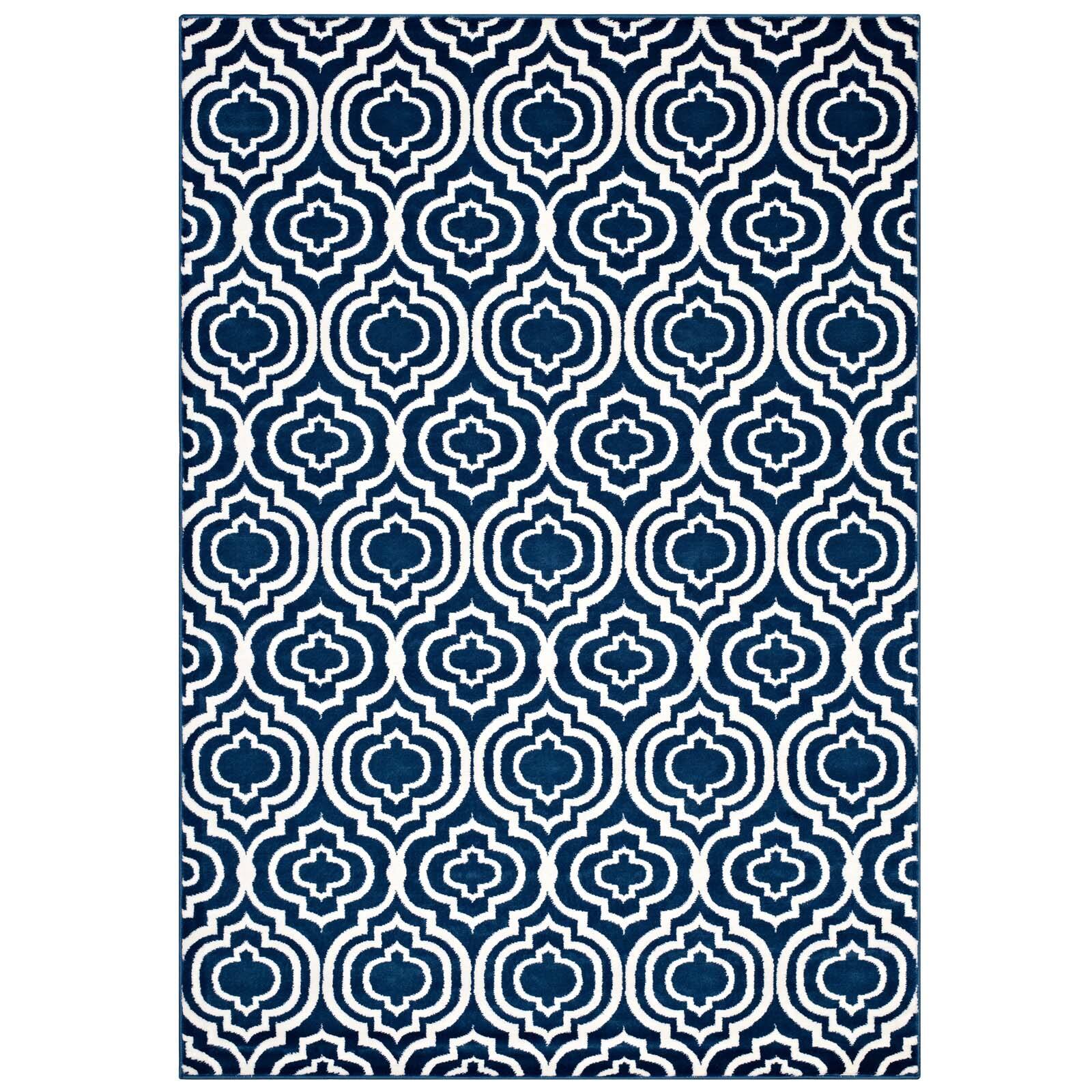 Angle. Modway - Frame Transitional Moroccan Trellis Area Rug - Moroccan Blue and Ivory.