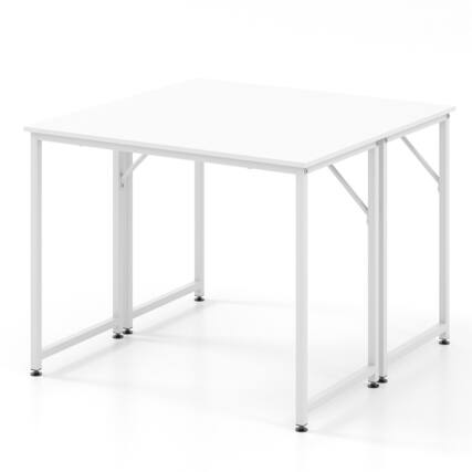 Front. Gymax - Gymax 2PCS Home Office PC Table Rectangular Meeting Room Table 40''x19.5'' w/ Metal Frame - White.