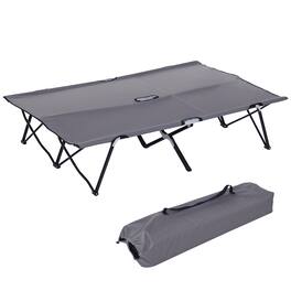 Outsunny - 2 Person Folding Camping Cot for Adults, 50" Extra Wide Outdoor Portable Sleeping Cot with Carry Bag - Gray