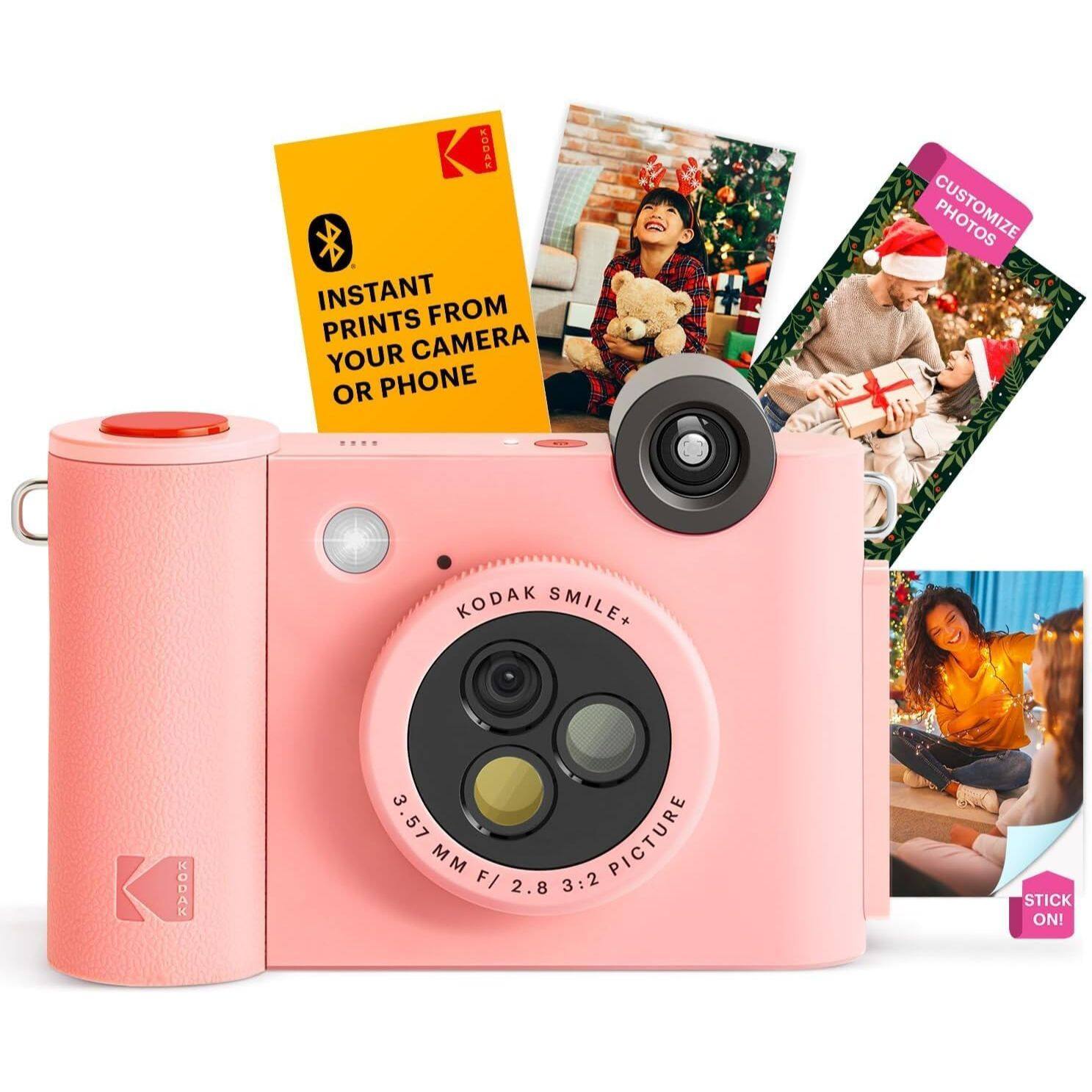 KODAK INSTANT FROM PRINTS CAMERA YOUR OR PHONE PHOTOS  
KODAK SMILE+  
3.57 MM F/ 2.8 3:2 PICTURE  
STICK ON!