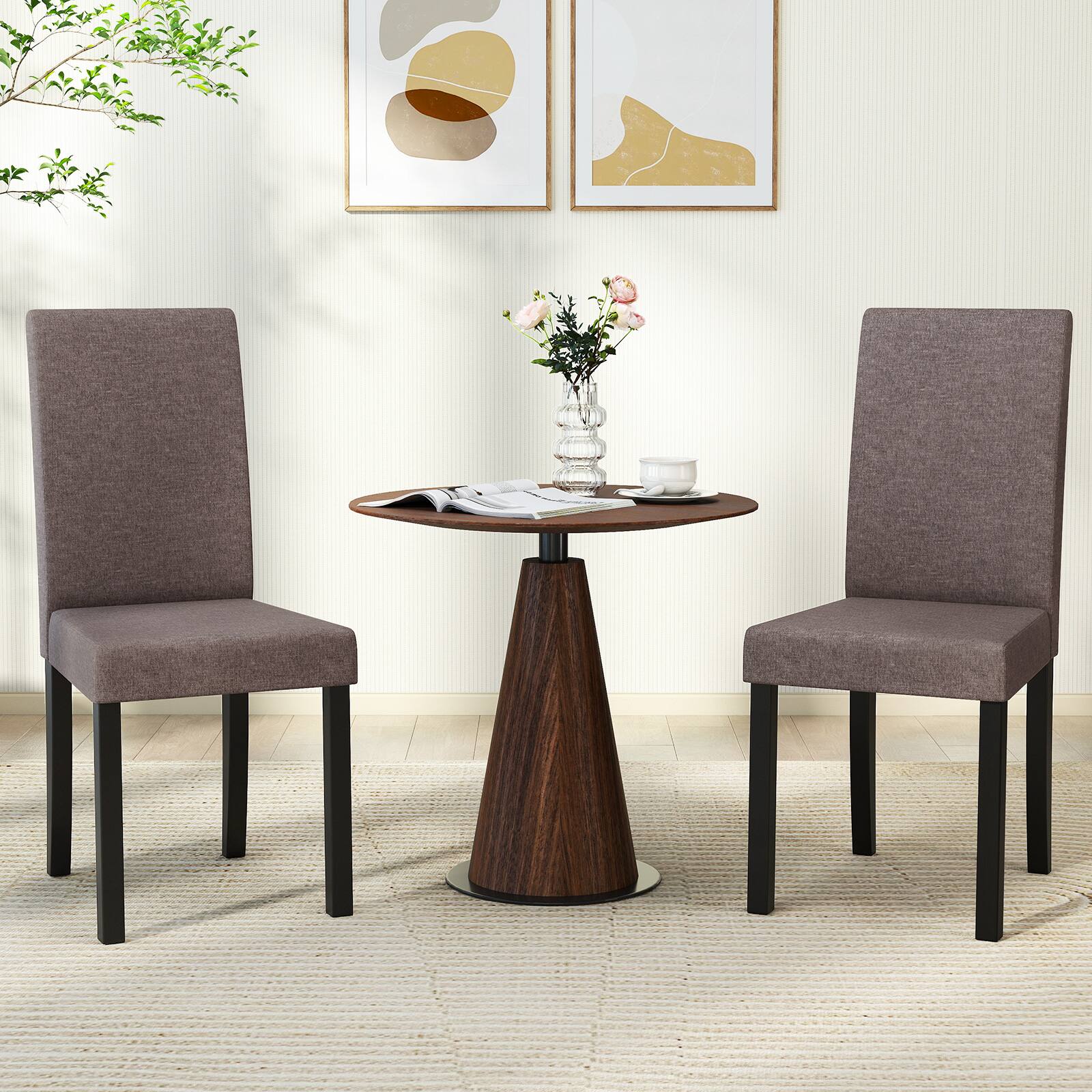 Alt View 1. Gymax - Gymax Dining Chair Set of 2 Fabric Upholstered Rubber Wood Legs Side Armless Brown - Brown.