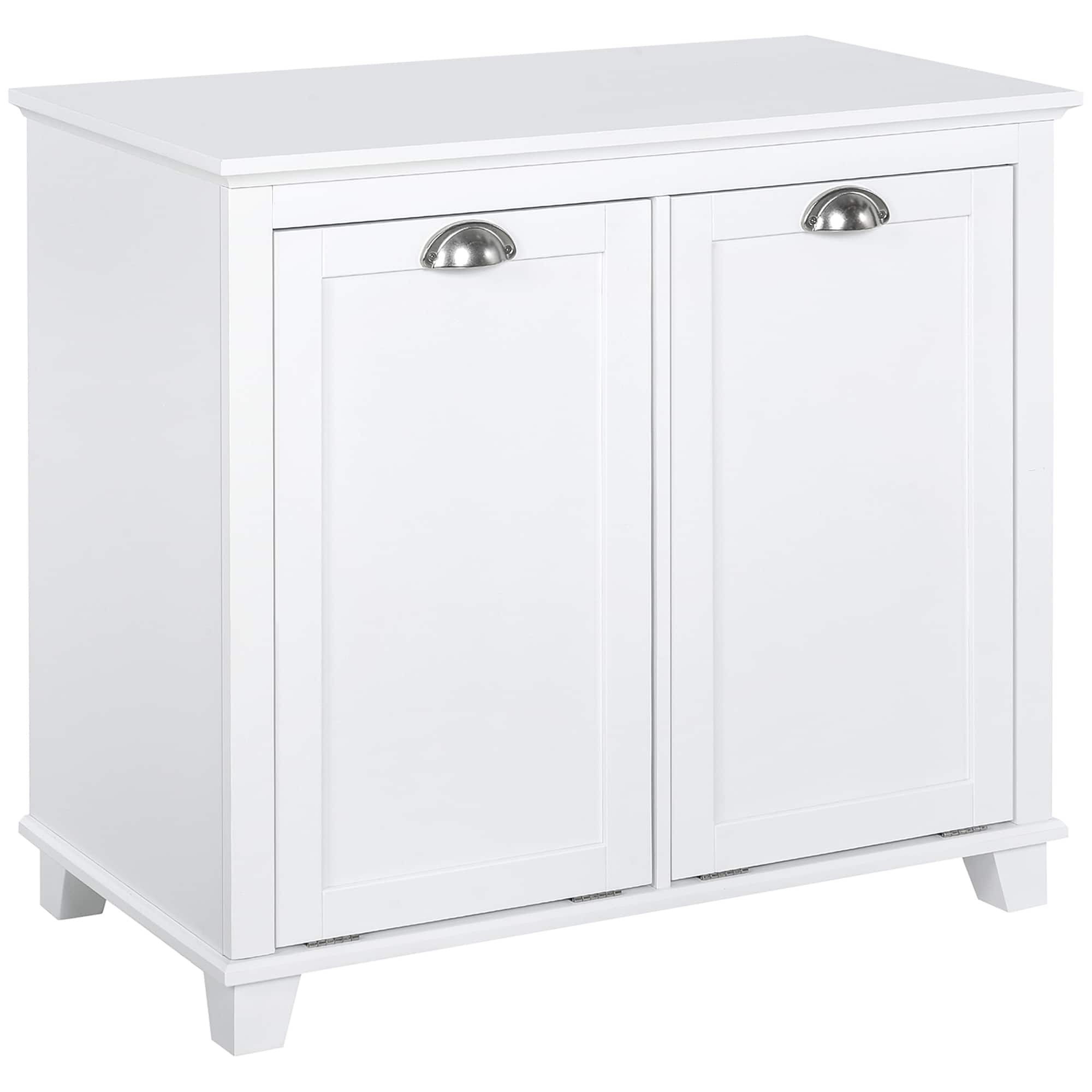 Homcom - Dual Tilt out Laundry Hamper Cabinet, Bathroom Storage Cabinet with 2-Compartment Hamper - White