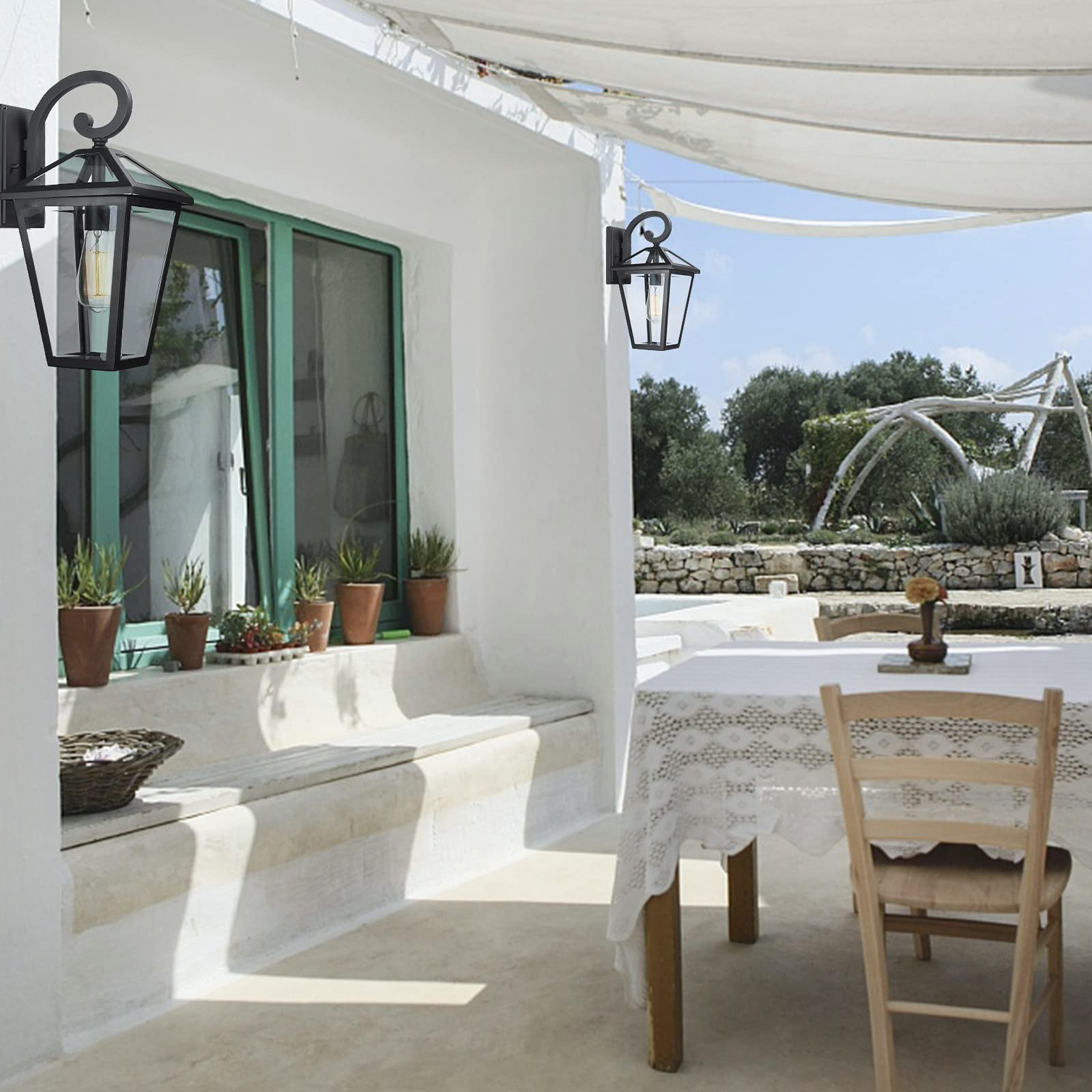 Alt View 1. TECH SAFARI - Outdoor Light Fixtures Wall Mount Waterproof Exterior Lanterns With Glass Outside Sconces Front Porch Light - Black - 1 PACK Large.