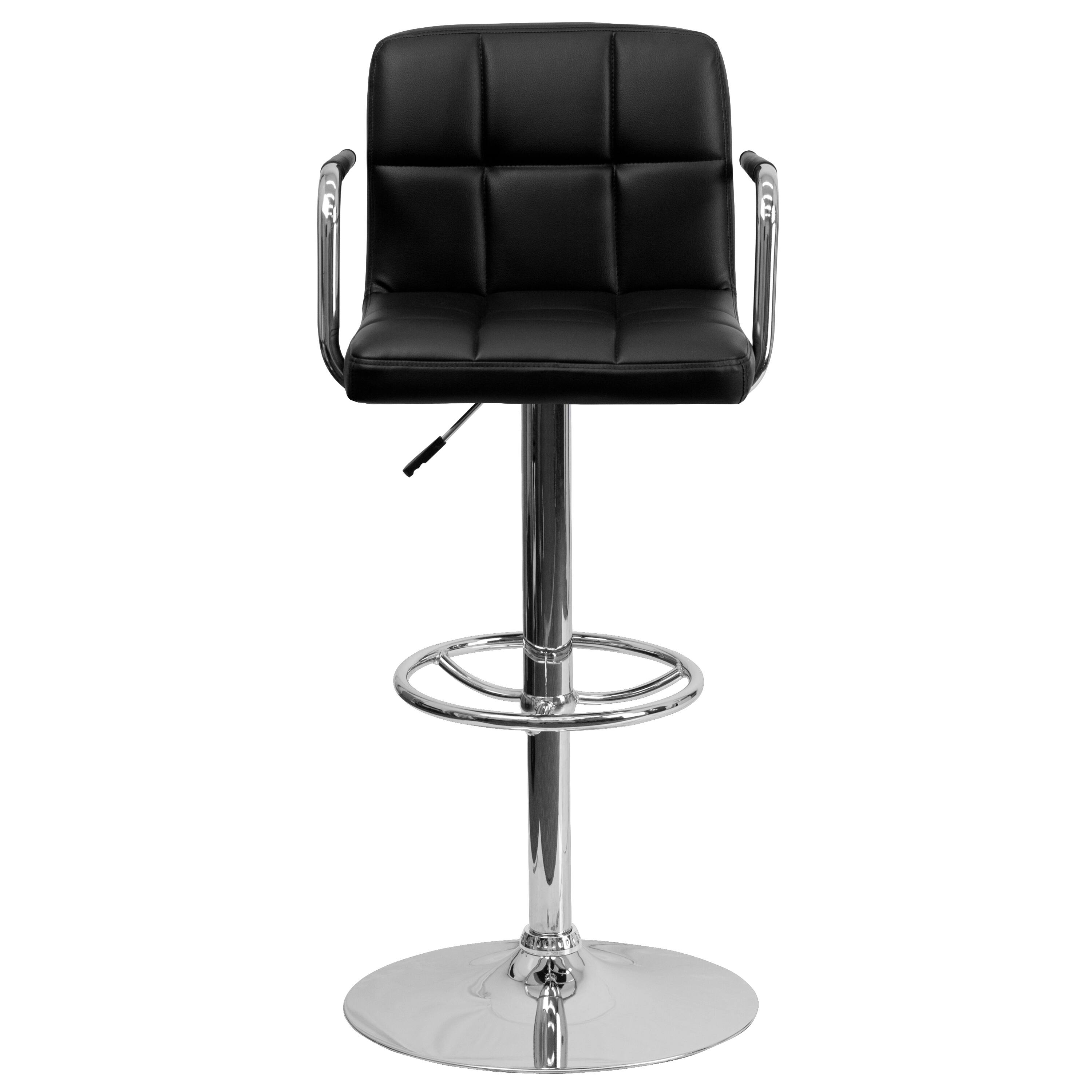 Alt View 7. Emma + Oliver - Contemporary Quilted Vinyl Adjustable Height Barstool with Arms - Black.