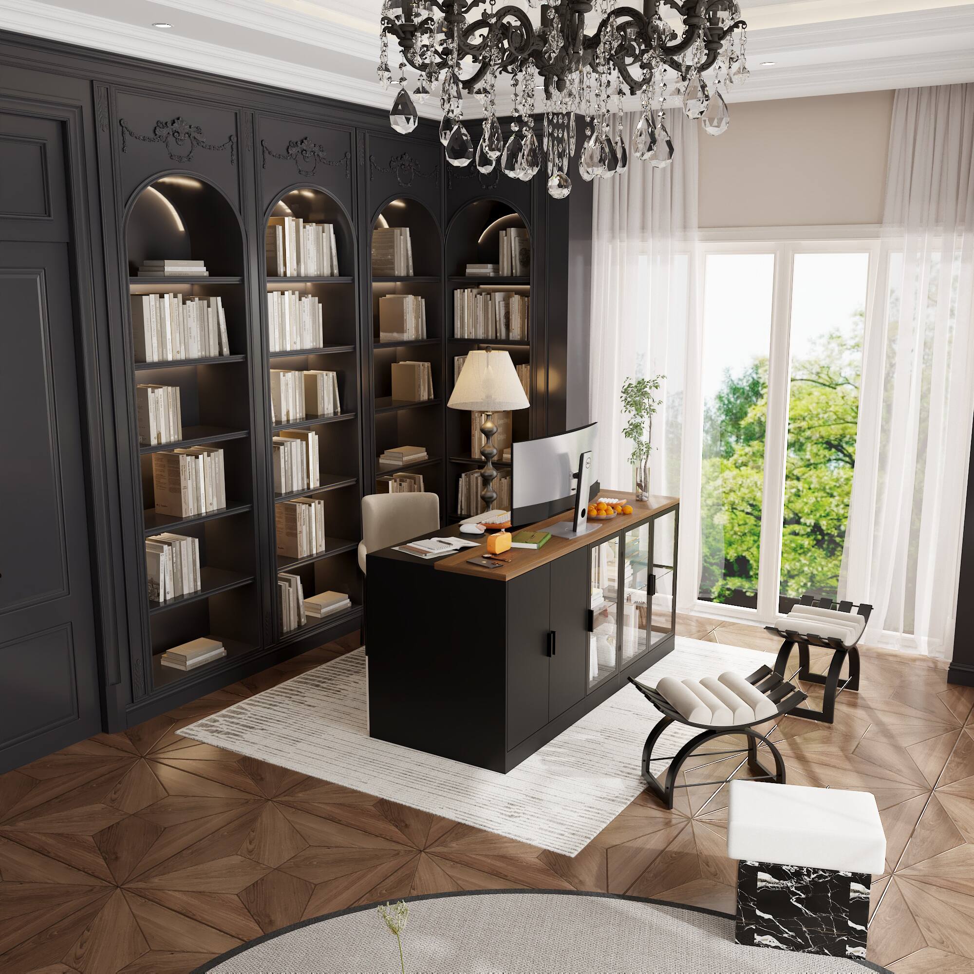 Alt View 2. Famapy - Famapy Modern Office Desk Set: Stylish Workspace Solutions - Black & Brown.