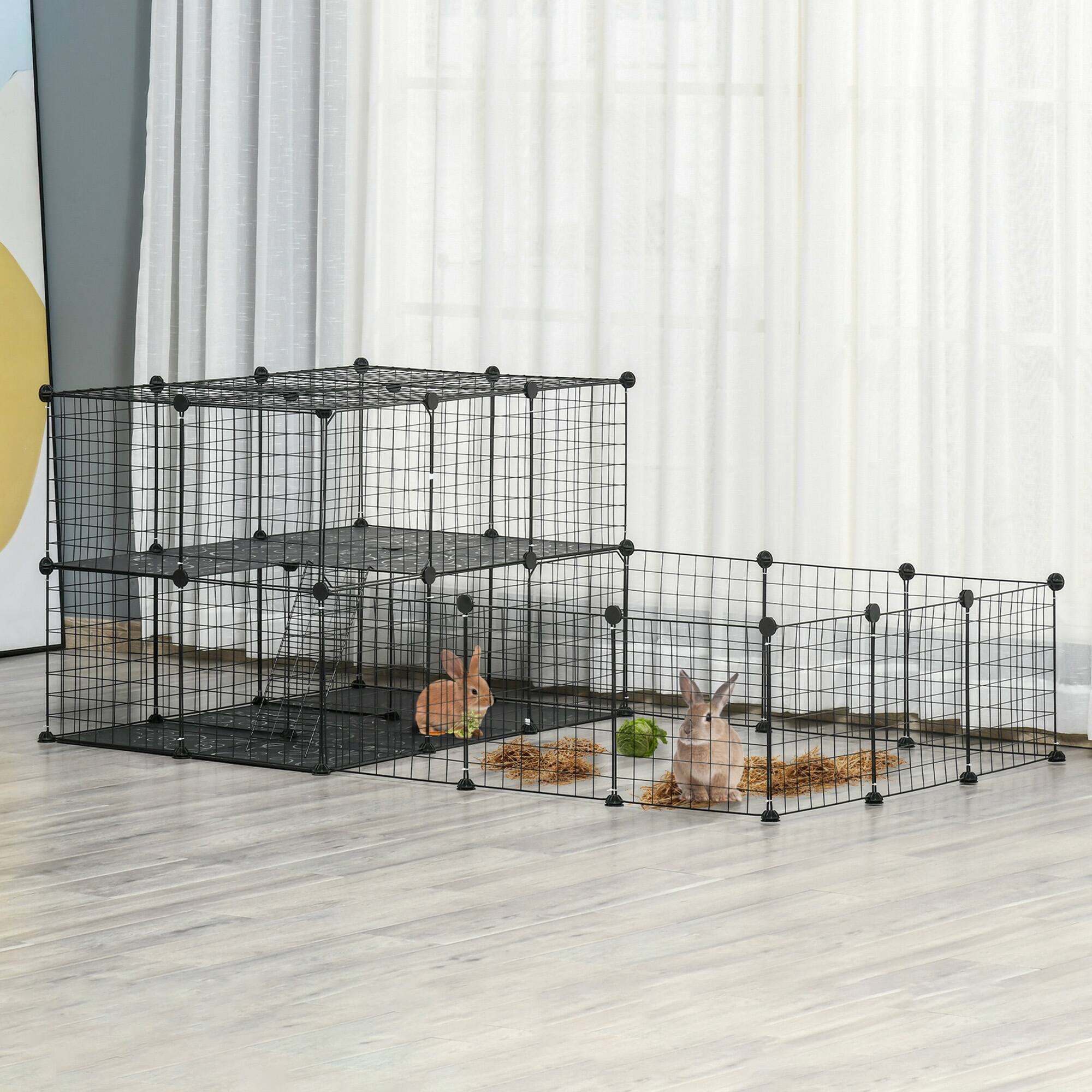 Angle. Pawhut - 47 Panels Pet Playpen, Small Animal Cage with Doors, Portable Metal Wire Yard, Bunny Pen for Guinea Pigs, Chinchillas.
