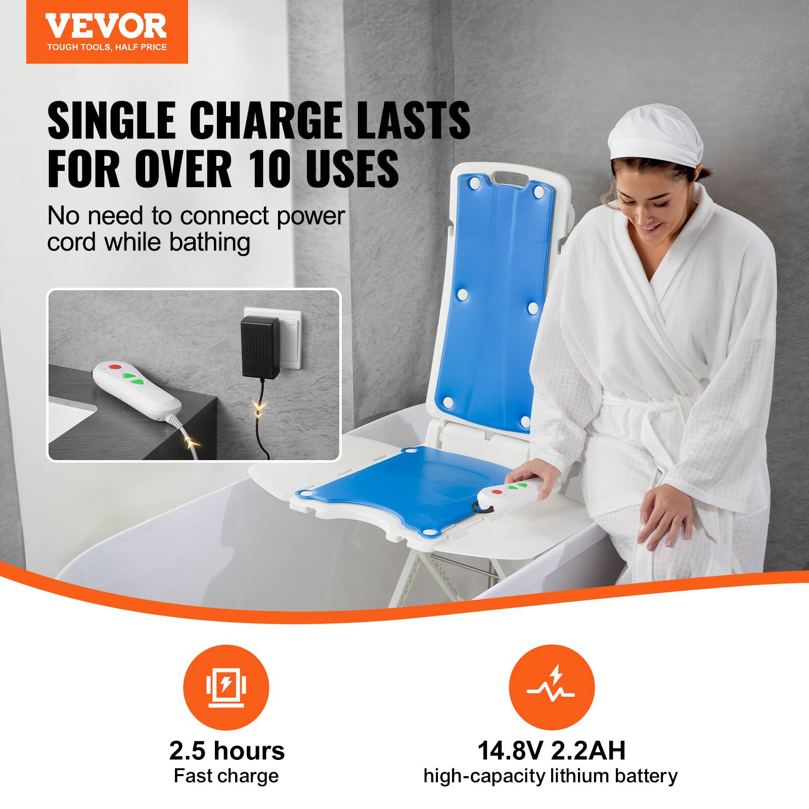 VEVOR TOUGH TOOLS. HALF PRICE

SINGLE CHARGE LASTS FOR OVER 10 USES

No need to connect power cord while bathing

2.5 hours Fast charge

14.8V 2.2AH high-capacity lithium battery