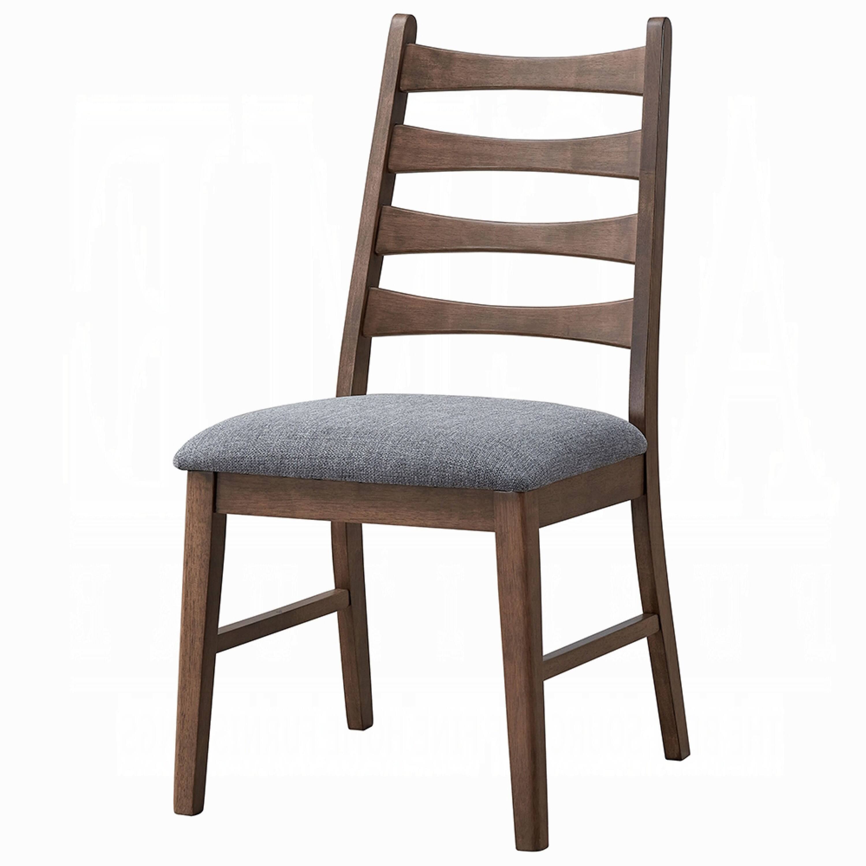 Alt View 3. Manhattan Lane - Mea Dining Side Chair Set of 2, Slatted, Dark Gray Linen Seat - Dark Gray, Walnut Brown.