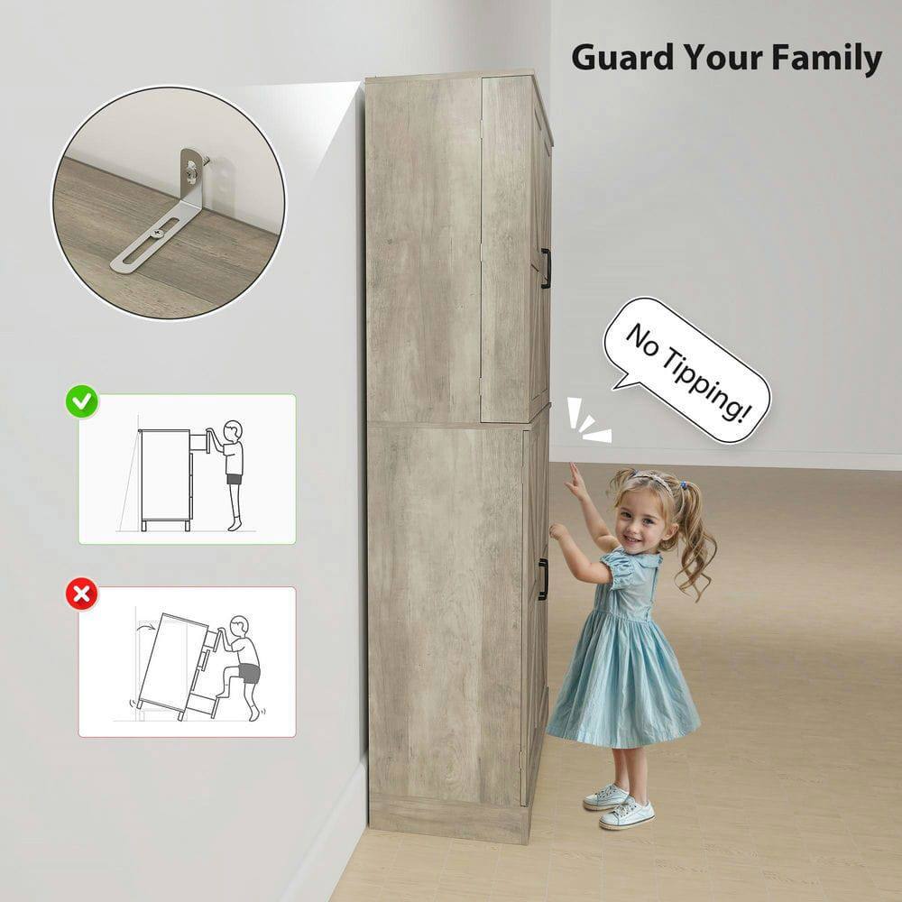 Guard Your Family

No Tipping!

✓ Correct: A child safely standing next to a cabinet.

✗ Incorrect: A child pulling a cabinet that is tipping over.