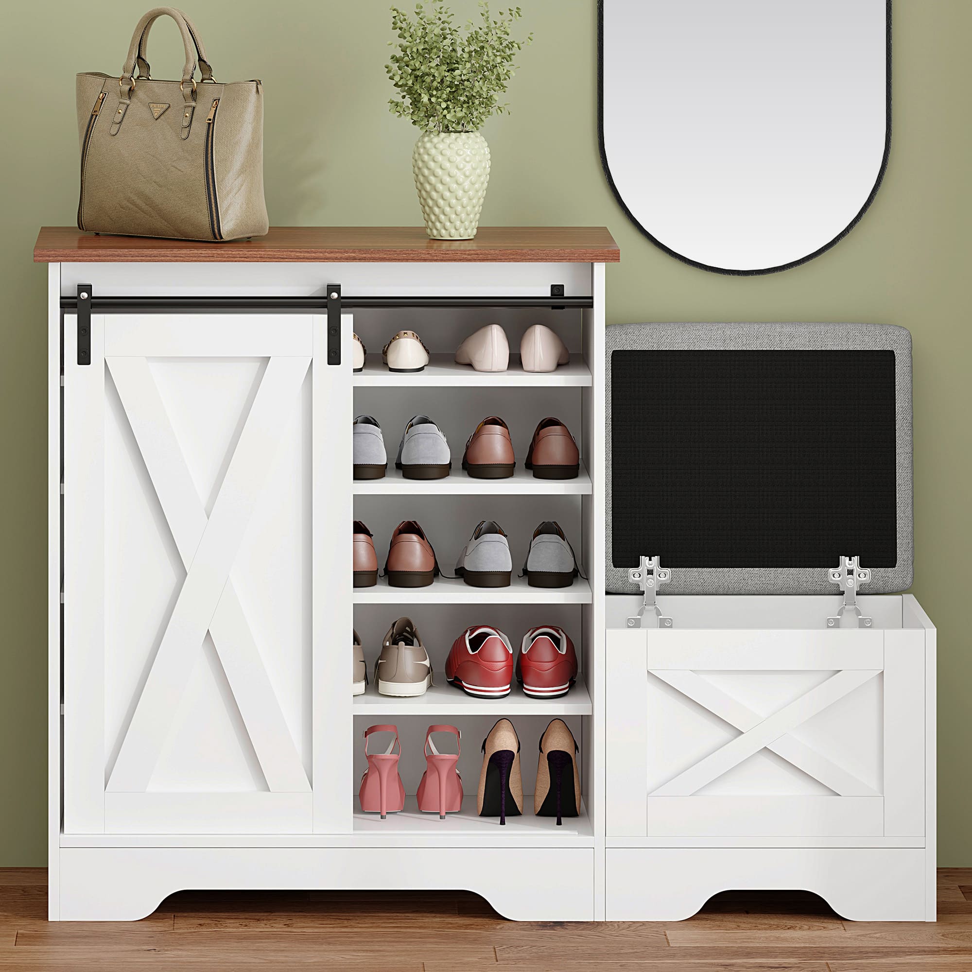 Front. APRILSOUL - Shoe Cabinet Entry Home Shoe Cabinet Entrance Balcony Storage Cabinet Large Capacity Shoe Rack White - White.