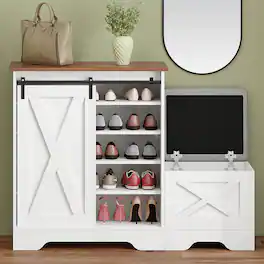 APRILSOUL - Shoe Cabinet Entry Home Shoe Cabinet Entrance Balcony Storage Cabinet Large Capacity Shoe Rack - White