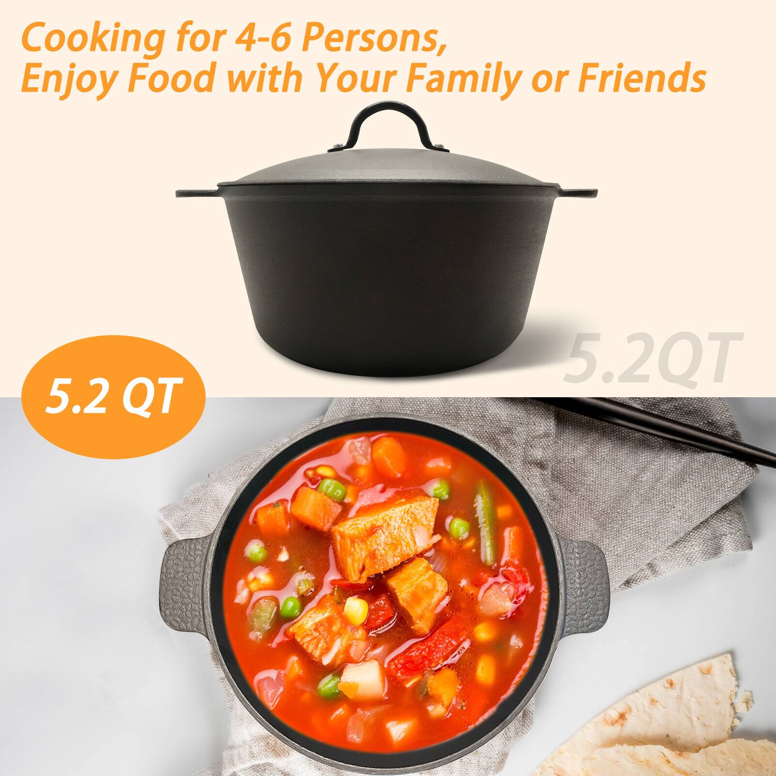 Cooking for 4-6 Persons, Enjoy Food with Your Family or Friends

5.2 QT