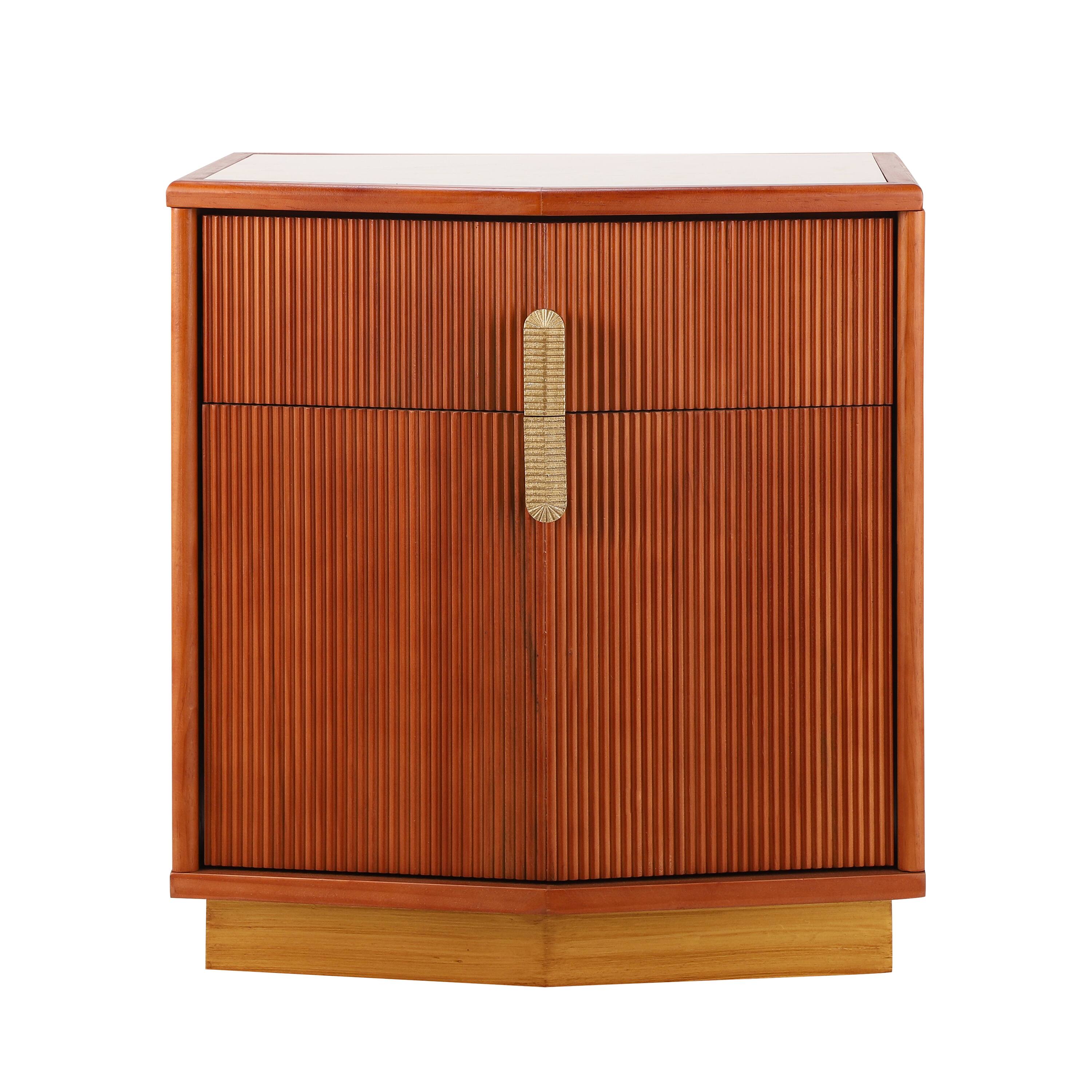 Left. Whisen - 2-Drawer Nightstand with Fluted Vertical Stripes,Heavy-Duty Bedside Table for Bedroom - Dark Brown.