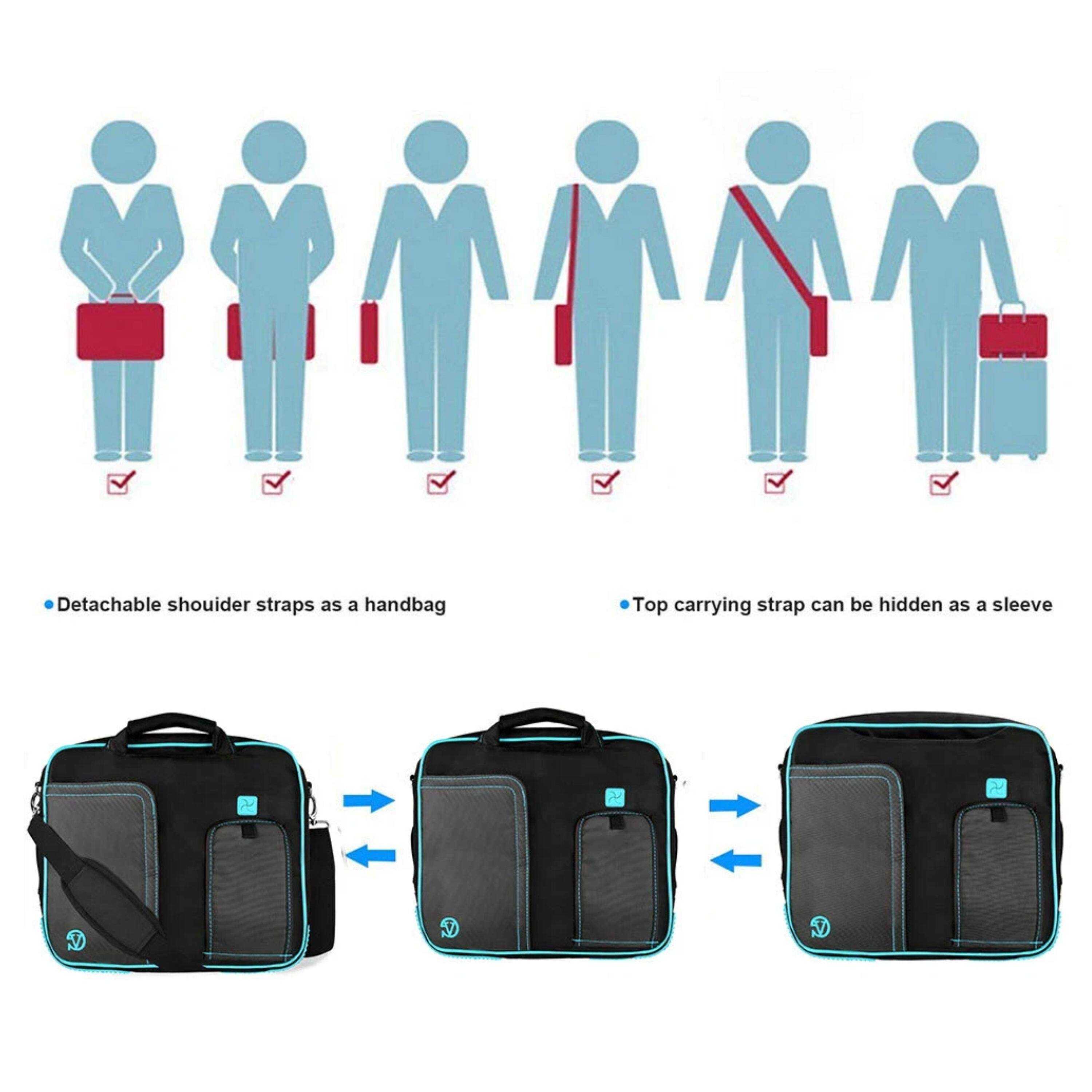 - Detachable shoulder straps as a handbag
- Top carrying strap can be hidden as a sleeve