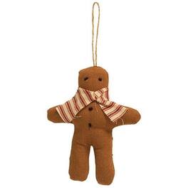 BreeBe - Gingerbread with Ticking Stripe Scarf Fabric Ornament - Brown