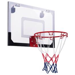 SlickBlue - Indoor Over Door Basketball Hoop Set with Backboard, Ball, and 2 Nets - Red, White, Blue, Black