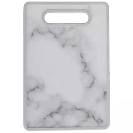 Front. Elle Decor - 8" x 12" Kitchen Cutting Board -Marble Designed Plastic, Nonslip, Easy-Grip Handle, Dishwasher Safe - Marble.