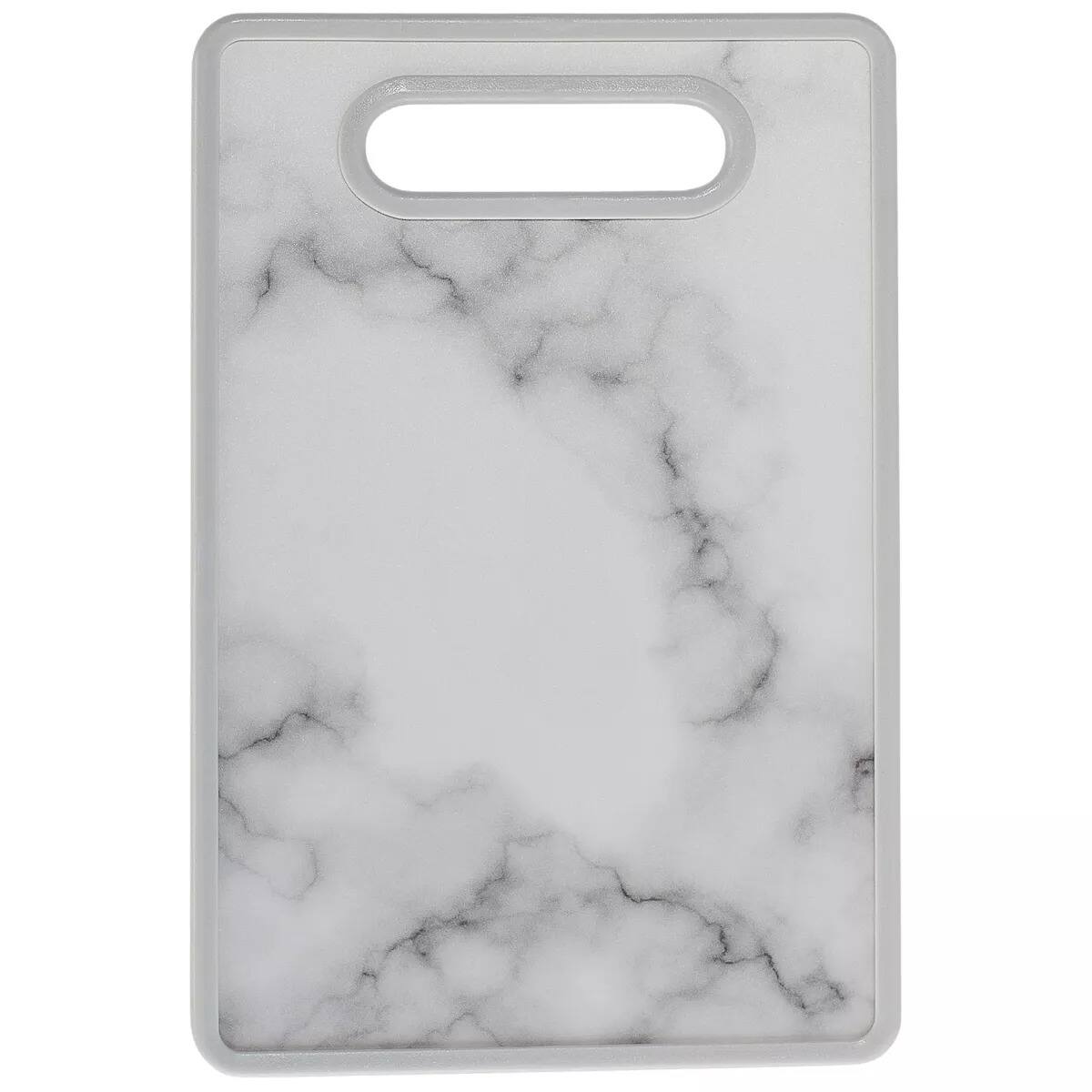 Front. Elle Decor - 8" x 12" Kitchen Cutting Board -Marble Designed Plastic, Nonslip, Easy-Grip Handle, Dishwasher Safe - Marble.
