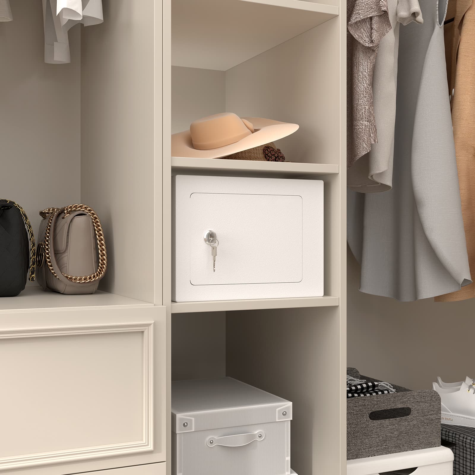 Angle. Lycvki - Secure Safe With Key And Password, 0.23 Cubic Feet Small Black Home Safe for Money, Documents & Valuables - white.