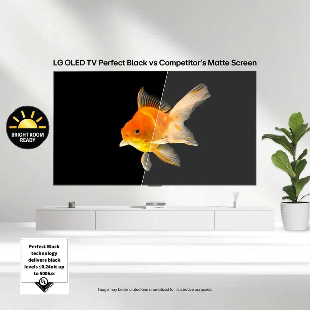 LG OLED TV Perfect Black vs Competitor's Matte Screen

BRIGHT ROOM READY

Perfect Black technology delivers black levels <0.24nit up to 500lux

Image may be simulated and dramatized for illustrative purposes.