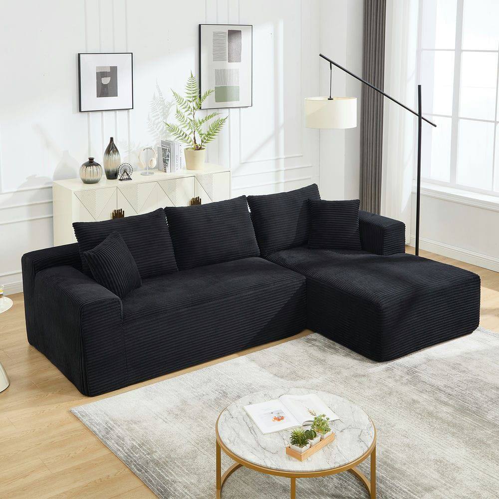 Front. Kadyn - 3-Seat Modular Sectional Sofa, L-Shaped Cloud Couch with Right-Facing Chaise and Memory Foam, Black - Black.
