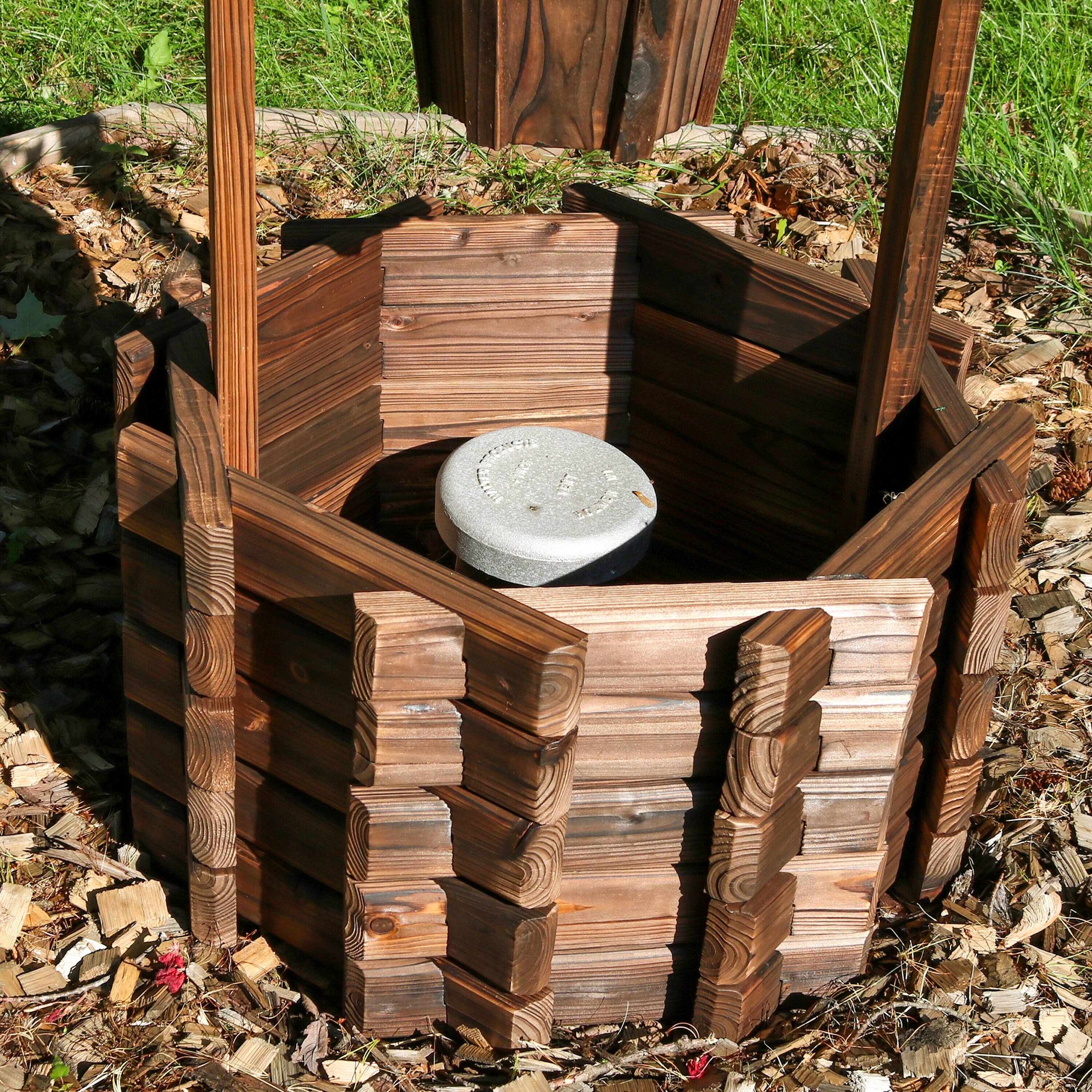 Alt View 5. Sunnydaze - 45 in 2-Tier Wooden Fir Wishing Well Hanging Garden Planter - Brown.