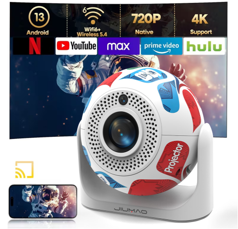 13 Android N 6.7 720P 4K Wifi6+ Wireless 5.4 Native Support YouTube max prime video hulu Projector JIUMAO