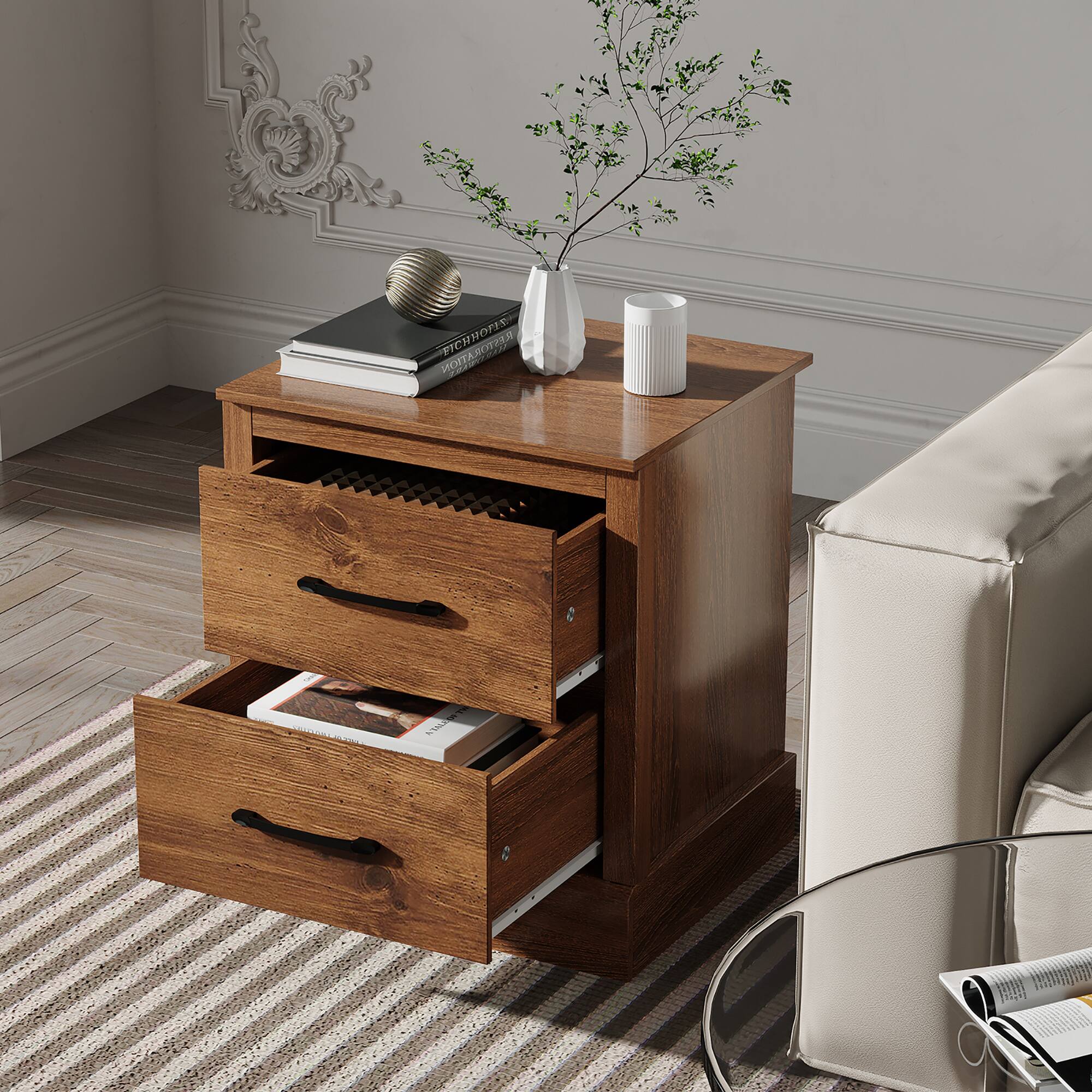 Alt View 12. Costway - 2 Drawer Nightstand Bedside Table Compact Sofa End Table - Rustic Walnut.